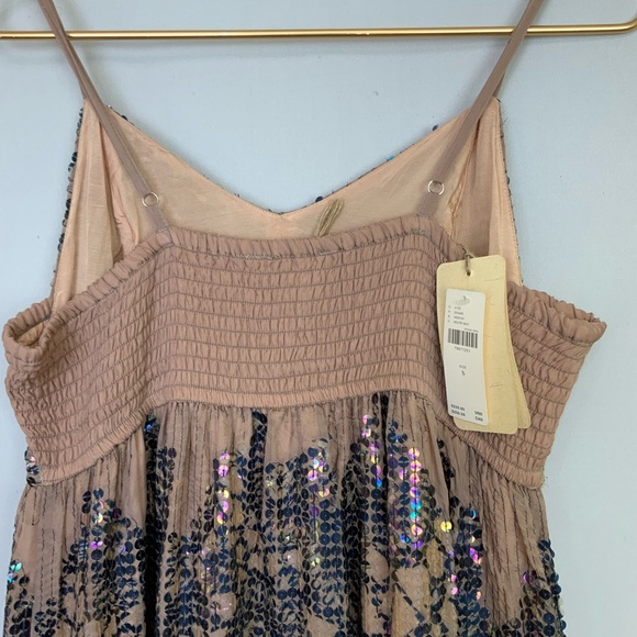 NWT Anthropologie Let Me Be Sz Small Deep-V Neck Sequin Smocked Long Maxi Dress - Picture 9 of 12